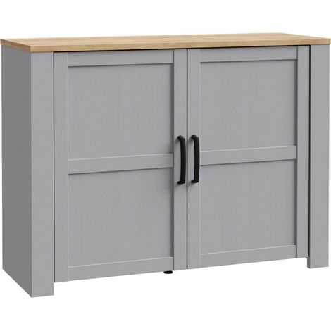 Buffet L116 cm décor chêne et gris clair avec poignées noir - ANTIBES (1/5)