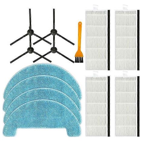 Pi��ces de rechange et accessoires pour aspirateur robot 360 C50 G50 : brosse lat��rale, filtre HEPA et serpilli��re.