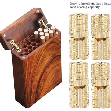 Brass Hidden Barrel Hinge Invisible Copper Hidden Furniture Hinges for Wooden Door Gift Boxes Jewelry Box Hand Craft Gold 180° Opening Angle