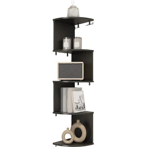 Étagère d'angle murale à 5 niveaux, 1 pièce, étagère d'angle flottante pour salon, chambre, salle de bain, bureau à domicile (1/5)
