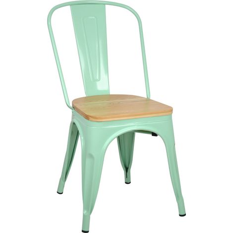 Pack 4 Sillas Tudix Industrial Verde Menta Asiento de Madera (1/5)