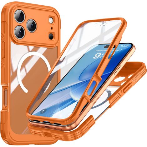 Funda antigolpes para iPhone 17 Pro con cristal para MagSafe, color naranja. (1/5)