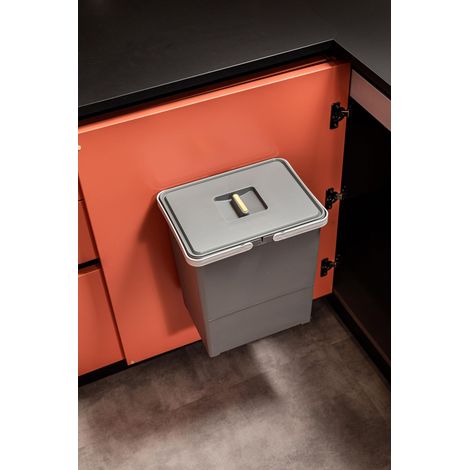 Poubelle en plastique recyclé, pour chaque environnement, capacité 18 litres complète avec couvercle. Fixation simple sur n'importe quelle surface via 4 vis autoperceuses. (1/5)