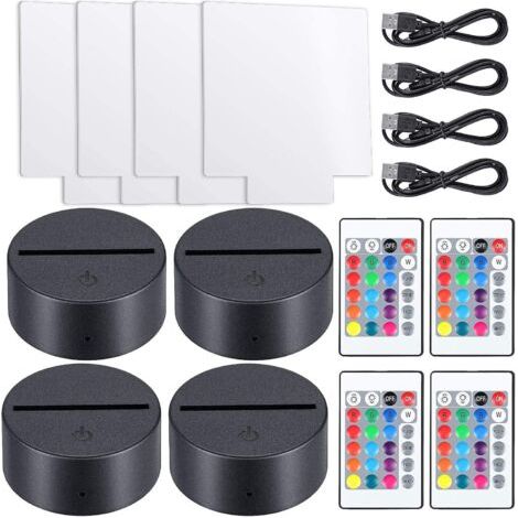 Lot de 4 supports de lampe LED 3D lumineux avec 4 plaques acryliques transparentes, télécommande et câble de chargement, 16 couleurs réglables et 4 modes pour bar (carré) (1/5)