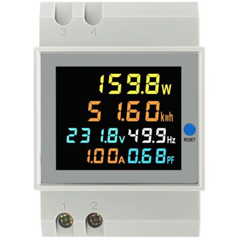 Compteur électrique monophasé numérique AC 40-300V 100A, wattmètre KWh avec voltmètre et ampèremètre, pour rail DIN – (1/4)