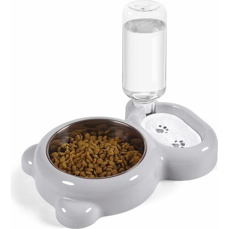 Filiyano-Ensemble gamelles pour chien et chat avec distributeur d'eau automatique, bouteille amovible et gamelle en acier inoxydable gris. (1/5)