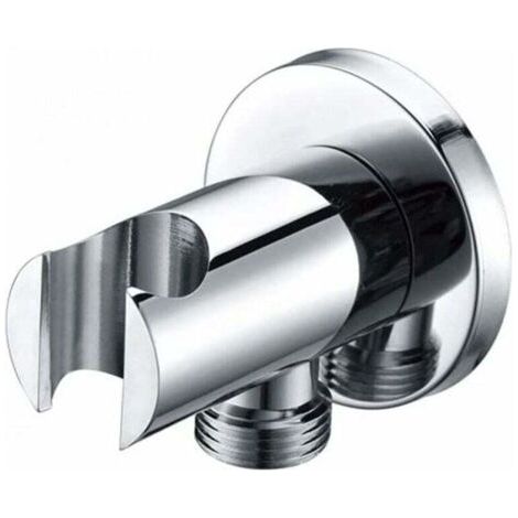 Pr Support de douchette à main, coude de raccordement mural avec support de douche, support rond pour pommeau de douche, coude de douche universel avec support de douche/raccord (argent) (1/4)