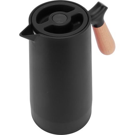 Isolierflasche (1 Liter), Glaskaffeekanne mit Holzgriff, elegante schwarze Thermoskanne (1/5)