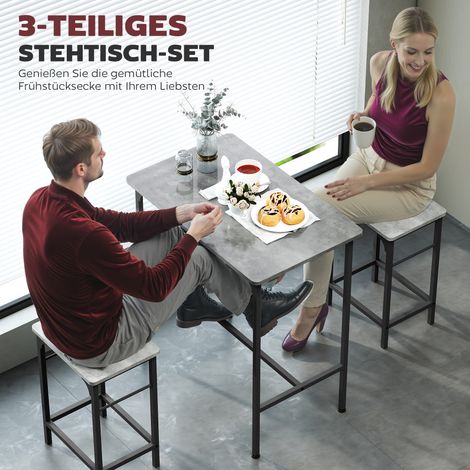 Ensemble table de bar gris avec 2 tabourets antidérapants, table haute à manger et chaises assorties (1/4)