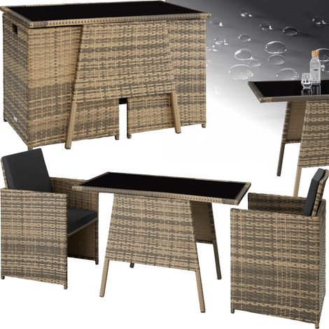 Salon de jardin 2 pers. polyéthylène acier pliable marron naturel (1/5)