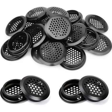 Grilles de ventilation rondes en acier inoxydable, grilles de ventilation convexes pour armoires de cuisine, penderie, 30 pièces (noir) (1/5)