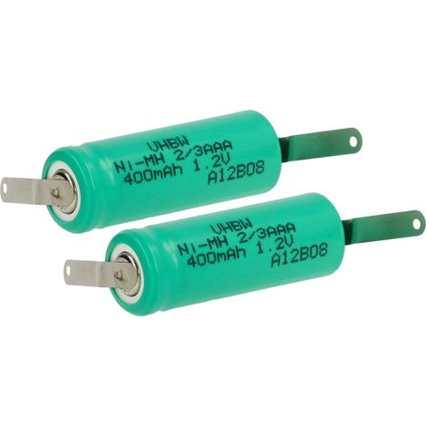 vhbw 2x Batteries remplacement pour 2/3AAA pour modéle RC (400mAh, 1,2V, NiMH, vert, avec cosse à souder (Z)) (1/5)