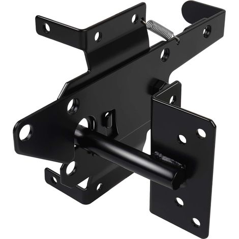 BEBUSINGOTO Pestillos para cercas de madera, resistentes, con palanca de gravedad automática, autoblocantes, para montaje en poste, para piscina/jardín, color negro (1/5)