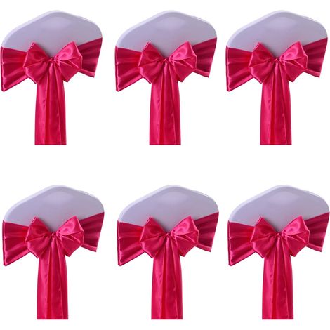 Stretch Satin Noeud Chaise Ceinture Chaise Dos Noeud Ruban Fournitures Décoratives (Rose Rouge) 6 pcs (1/5)