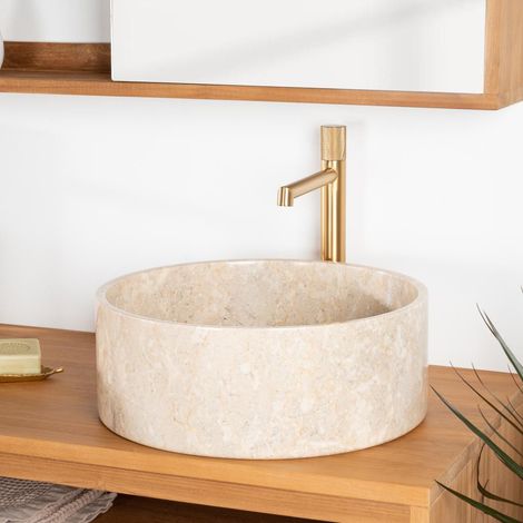 Wanda Collection – Vasque à poser en marbre crème 40 cm – Finition polie – Courbes arrondies – Ambiance zen et lumineuse (1/5)