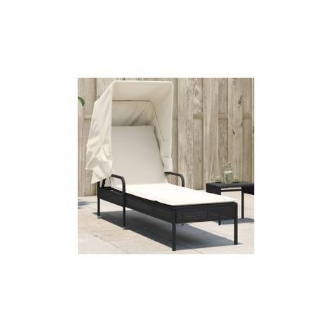Chaise longue avec auvent noir résine tressée (1/5)