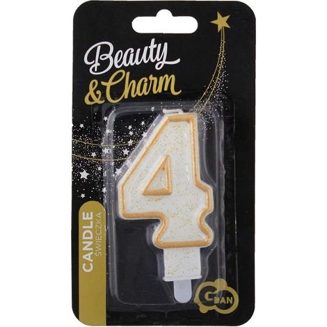 Candela numero 4 per il compleanno, con contorno dorato