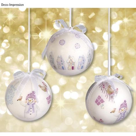 RAYHER - 3 PEZZI - SFERE DI NATALE IN PLEXIGLASS WINTERTIME - 8CM