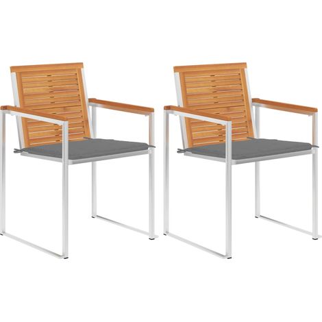 Lot de 2 Chaises de jardin avec coussins - Chaises d'extérieur pour terrasse/jardin Acacia solide et acier BV273667 - BonneVie (1/5)