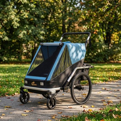 Rimorchio bici per bambini 2 posti 2 in 1 pieghevole blu OKWISH (1/5)