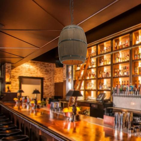 Suspension, rétro bois tonneau de vin pendentif lampe bar restaurant café suspension lumière industrielle plafonnier pour bar café Living Dining Restaurant (sans ampoule)