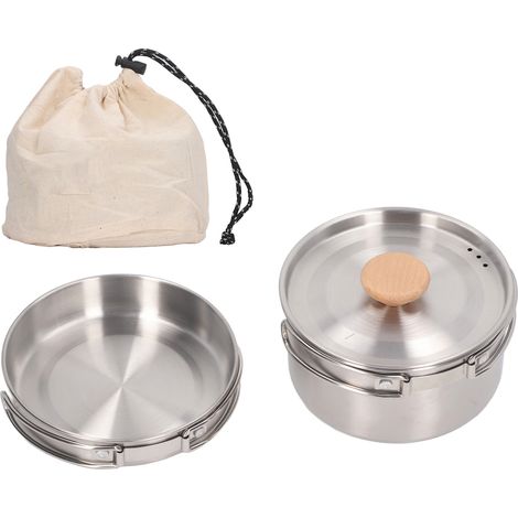 Set de casserole et poêle 304 inox portable, kit de cuisson camping avec sac de rangement pour randonnée et trekking (1/5)