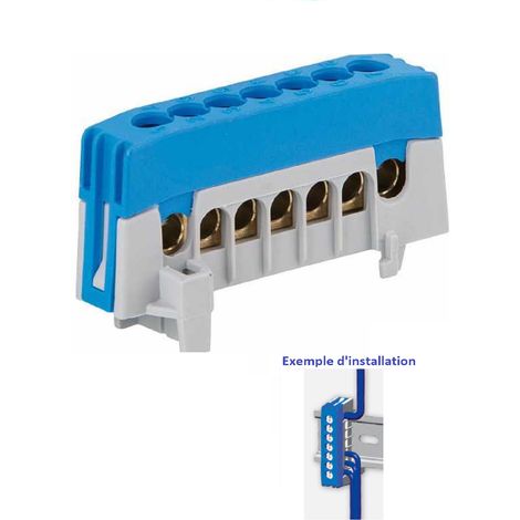 Cosse électrique lot de 3 – Conducteur de zéro fingersicher bleu 7 x 16 mm² – Montage sur rail DIN – 2020266 – Pollmann (1/2)