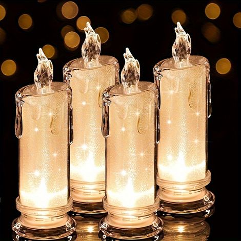 4 bougies LED sans flamme - Fonctionnent sur piles, design cylindrique, éclairage d'ambiance (1/4)