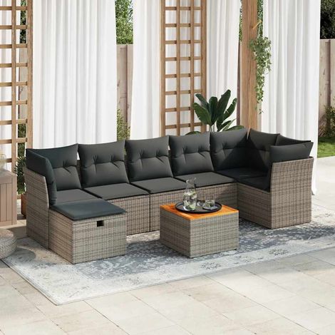 Set de sofás de jardín y cojines 8 piezas ratán sintético gris vidaXL (1/5)