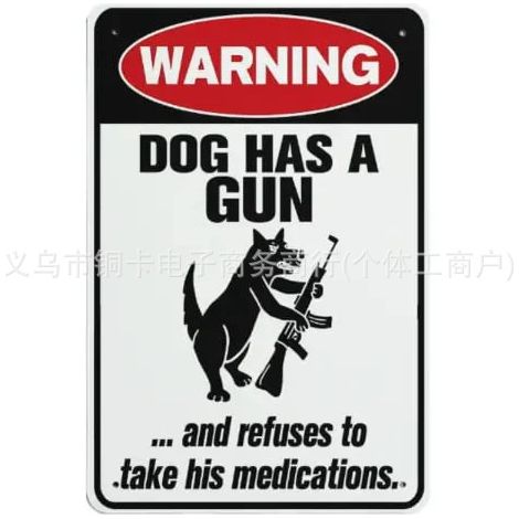 New Interesting American-style wall hanging with a fun "Cats and dogs have guns, but won't take medicine" logo - B - Large (3824cm)