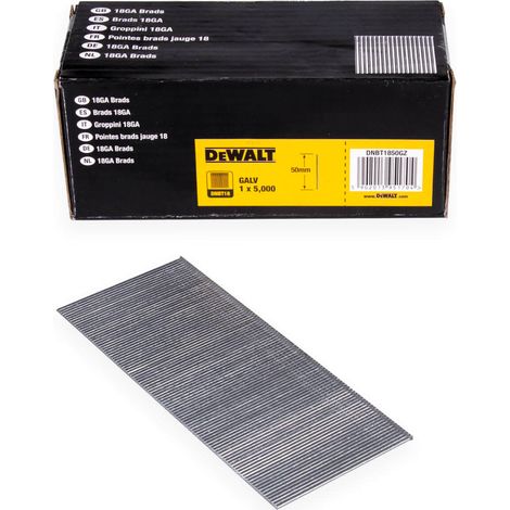 Pointes de finition 125 mm x 25 mm 18 GA zinguées – Pour bois dur – 5000 unités – Embouts Brad DeWalt