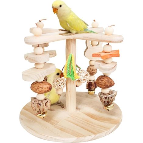 Wooden Bird Playground with Rotating Perches Toy Exercise Game Gymnastics Stand for Small to Medium Birds (1/5)