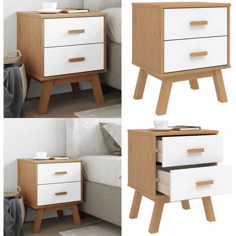 Comodino OLDEN Bianco e Marrone in Legno Massello di Pino - Comodino scandinavo - Comodino in pino