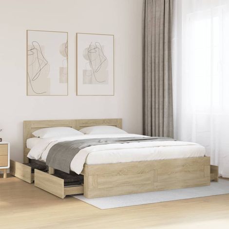 Cama con cabecero madera de ingeniería roble 150x200 cm