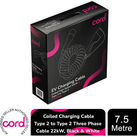 Cord Coiled Charging Cable Type 2 to Type 2 Three Phase Cable 22kw, 7.5 Metre (1/5)