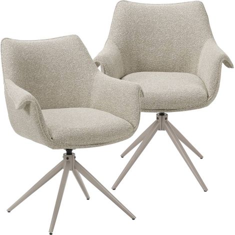 Chaise en tissu beige chiné et pied central en métal taupe Florine (lot de 2) (1/5)