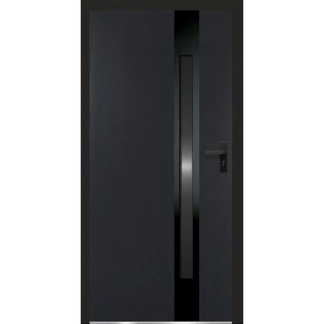 Porte d'entrée en acier pleine et inox H207 x L100 cm - verre fumé - anthracite et noir - épaisseur 90 mm - poussant gauche - BRAGA (1/4)