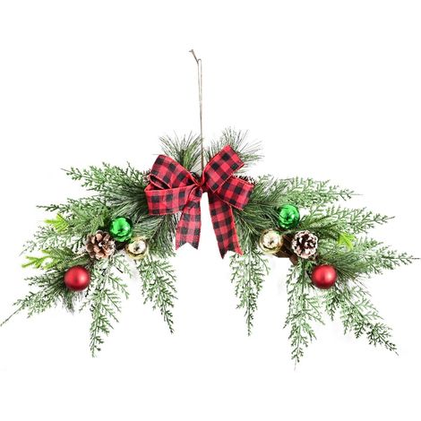 Guirlande De Noël Artificielle - Branches De Pin Vertes Avec Ruban Et Baies Rouges - Décoration Hivernale Pour Fenêtre Porte Intérieur Extérieur - 1 Pièce (1/5)
