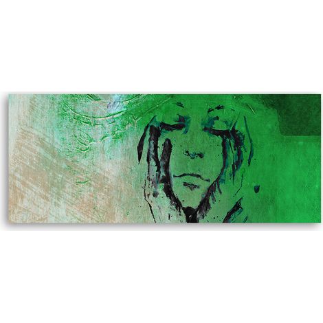 Tableau sur toile Visage de femme vert abstrait 90x30 (1/5)
