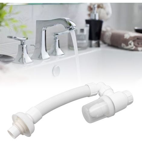 Tuyau d'évacuation de lavabo à angle droit, flexible et anti-odeurs, blanc, pour cuisine et salle de bain. (1/5)