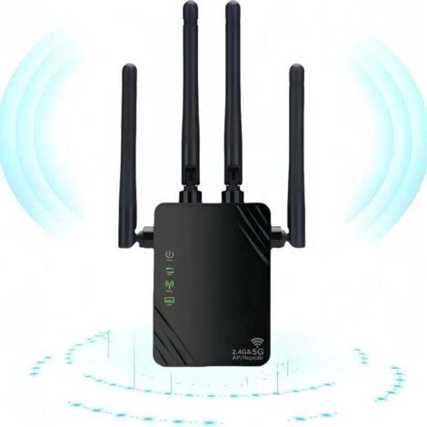 Répéteur WiFi, 2024 Nouveau Amplificateur WiFi, amplificateur WiFi 1200mbps, amplificateur WiFi bi - Bande 5ghz et 2.4GHz, Mode répéteur/routeur/AP, 4 antennes, idéal pour la Maison et Le Bureau