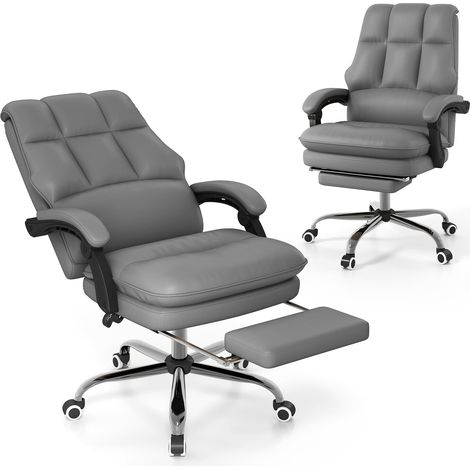 COSTWAY Ergonomic Office Chair PU Leather Computer Chair w/Swivel Seat-Gray (1/5)