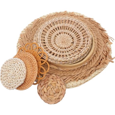 14 Pièces De Style Ornement Rustique Boho Mur Panier Décor Panier Mur Décor Noir Boho Plat Artificielle Gazon Intérieur Tissé (1/5)