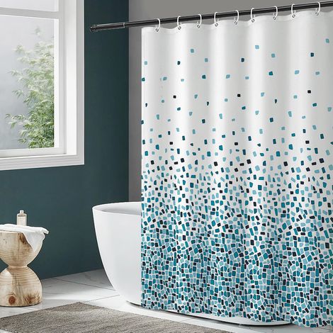 Cortina de ducha de poliéster impermeable, lavable a máquina, con 12 ganchos, 180 x 200 cm, color azul (1/5)