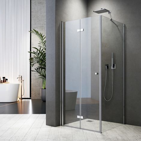 WDWRITTI Duschkabine 90x90 cm Falttür mit Seitenwand, Duschkabine 90x90cm Eckeinstieg Drehfalttür Dusche Duschabtrennung mit 6mm ESG Sicherheitsglas Glas Duschwand Höhe: 185cm