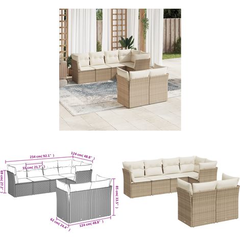 Salon de jardin avec coussins 7 pcs beige résine tressée - Canapé De Jardin - Salon De Jardin - Mobilier Extérieur - Résine Tressée - Rotin Synthétique - Home & Living (1/3)