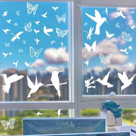 Autocollant Anti-Collision Fenêtre - Forme Colibri Papillon - PVC - Blanc Noir - 1 Set (1/5)