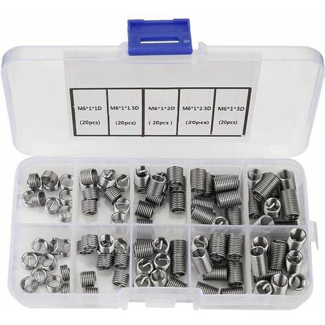 M6 Insert Fileté, 100pcs M6 Filets Rapportés Inserts de Filetage Hélicoïdal à Fil Spiralé en Acier Inoxydable (1/5)