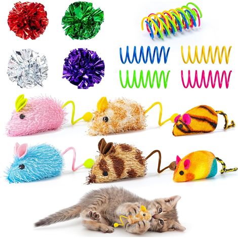 Jouets pour chat, paquet de 14 jouets chat interactifs, y compris une balle pour chat, jouet à ressort pour chaton adulte d'intérieur, jouets à herbe à chat pour chats à mâcher et nettoyer les dents (1/5)