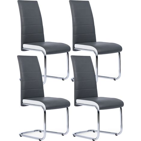 Idmarket – Lot de 4 chaises MIA grises – Revêtement en polyuréthane – Pieds en métal chromé – Hauteur 92 cm – Assise confortable en mousse recyclée